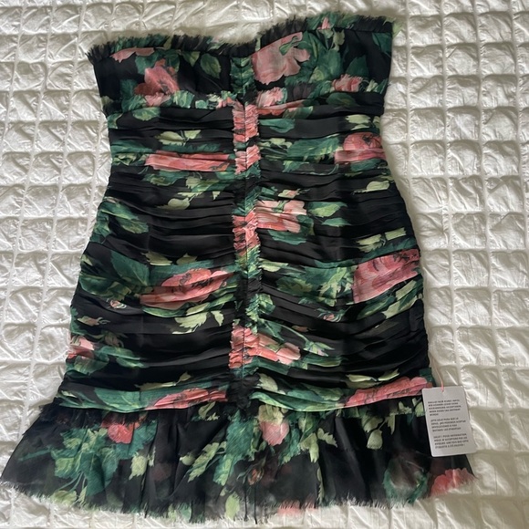 ASOS Strapless Black Floral Chiffon Mini Floral Dress - Picture 1 of 10